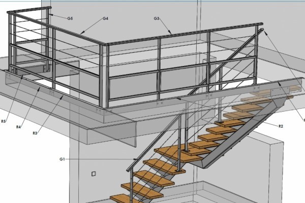 Escalier à 2 volées et garde-corps